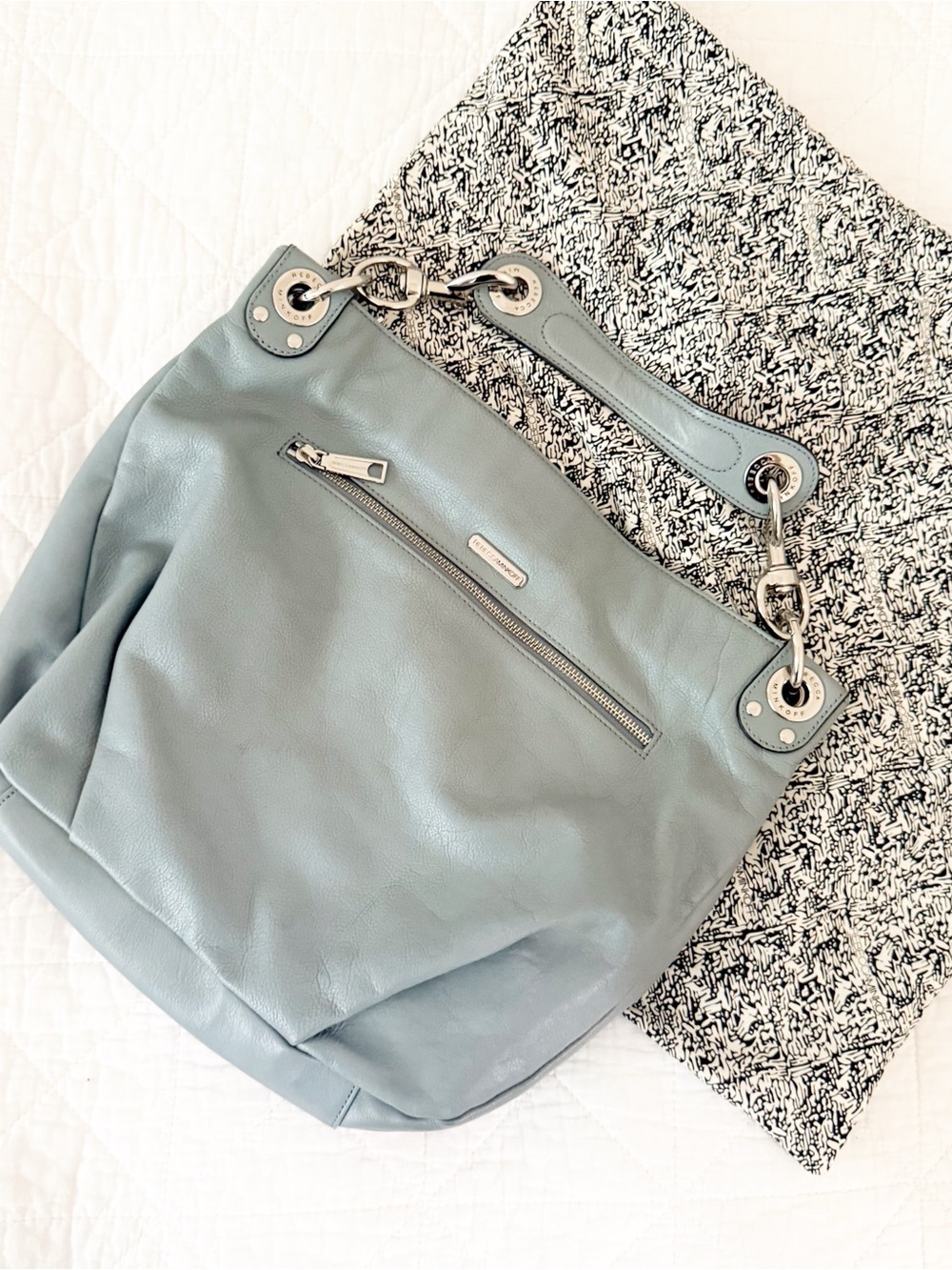 Rebecca Minkoff Luscious Mini Studded Hobo Bag Gray Blue